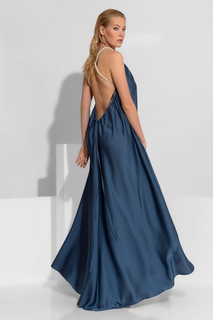 C-THROU Pearl embellished open back satin maxi dress 2606020