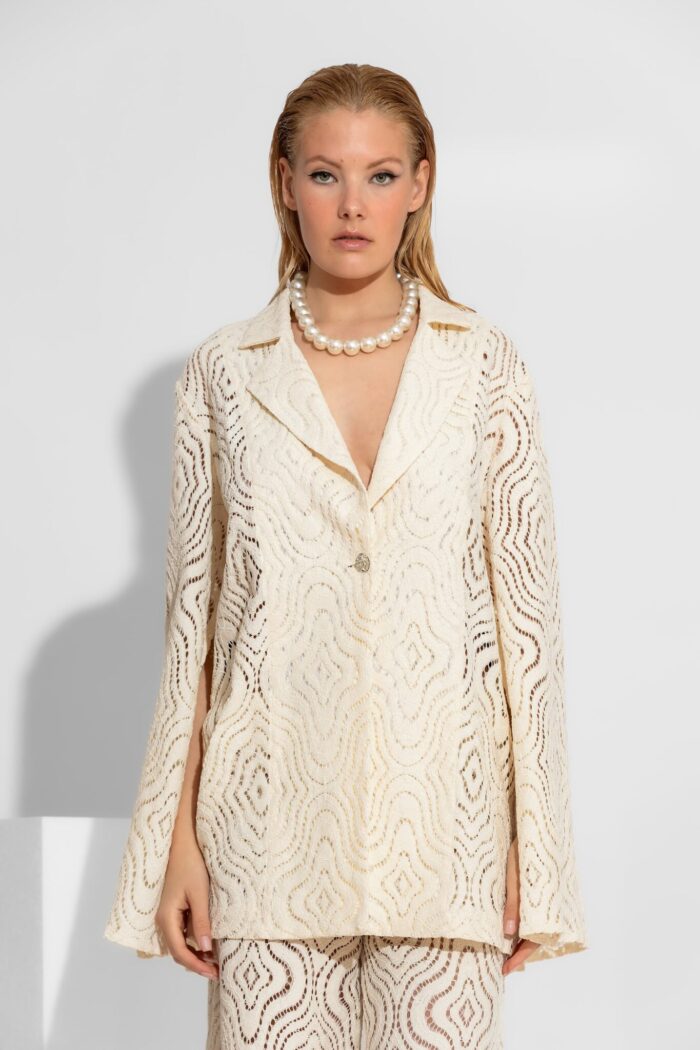 C-THROU Oversized sheer crochet lace blazer 2607002