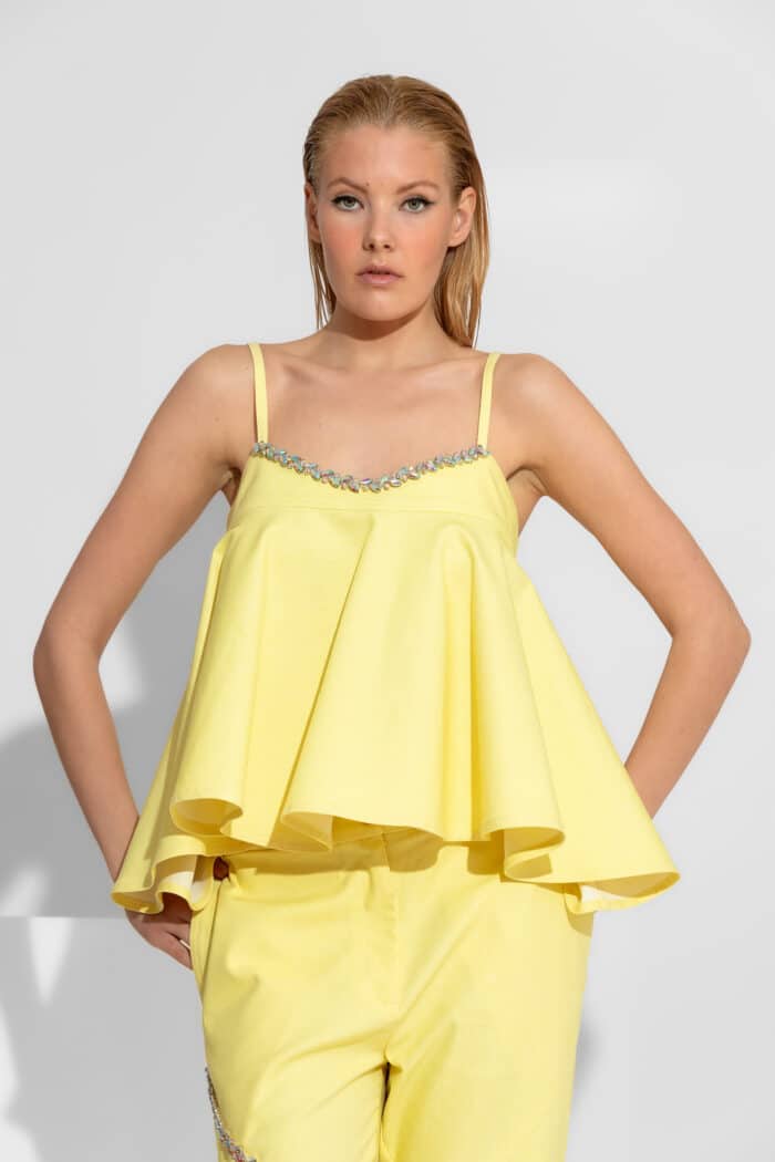 Crystal-embellished peplum camisole top