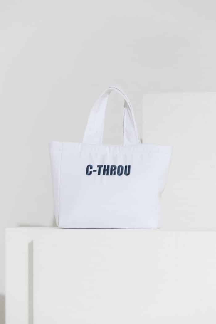 Mini White Denim Tote Bag with Logo Embroidery in White
