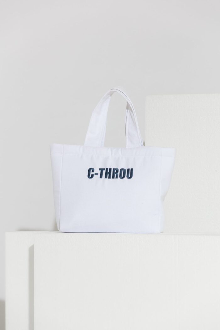 Mini White Denim Tote Bag with Logo Embroidery in White