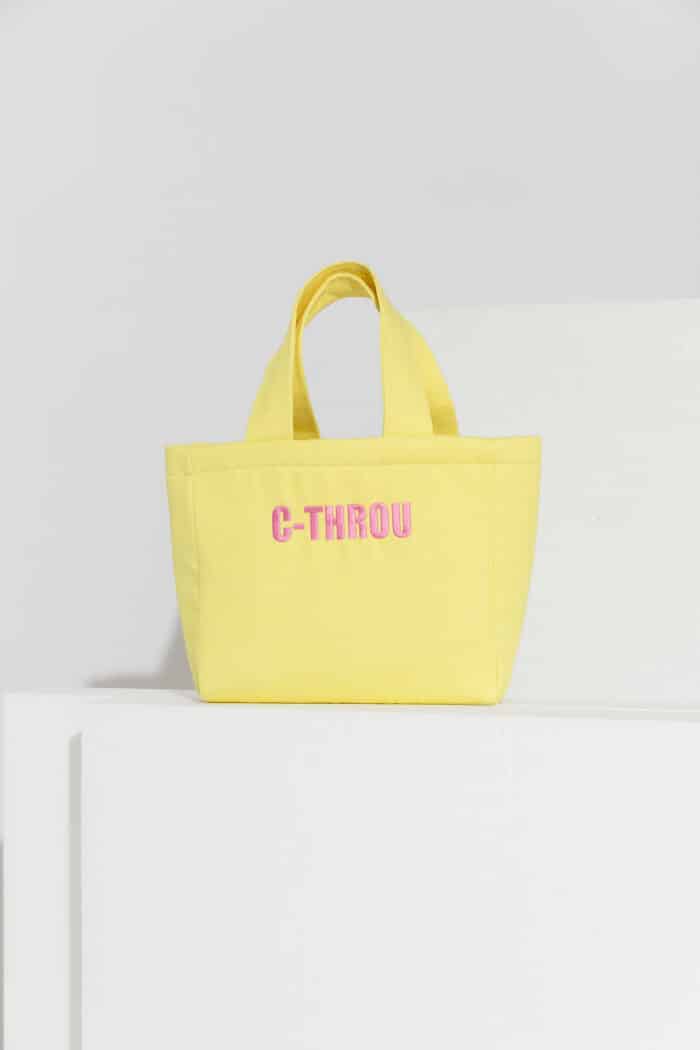 Mini Denim Tote Bag with Logo Embroidery in Yellow