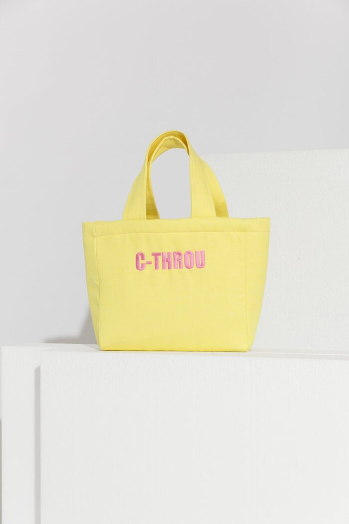 C-THROU Mini Denim Tote Bag with Logo Embroidery in Yellow 2609005wy