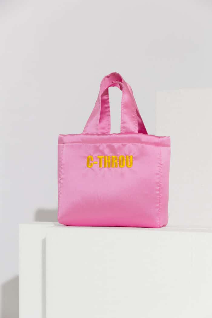 Mini Taffeta Tote Bag with Logo Embroidery in Fuchsia
