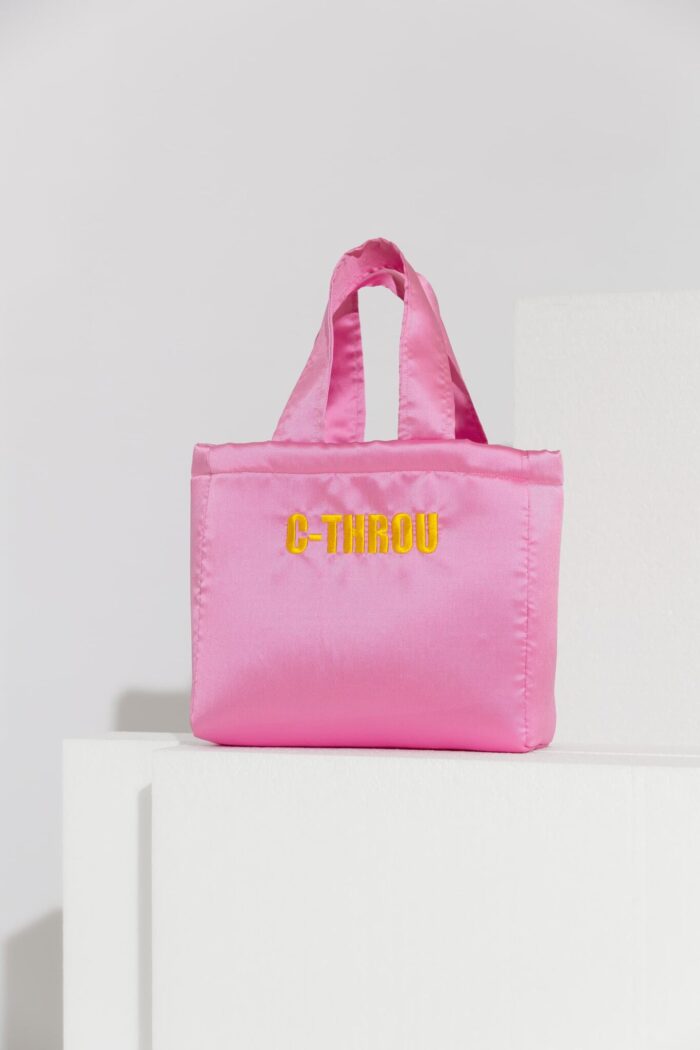 C-THROU Mini Taffeta Tote Bag with Logo Embroidery in Fuchsia 2609006wf