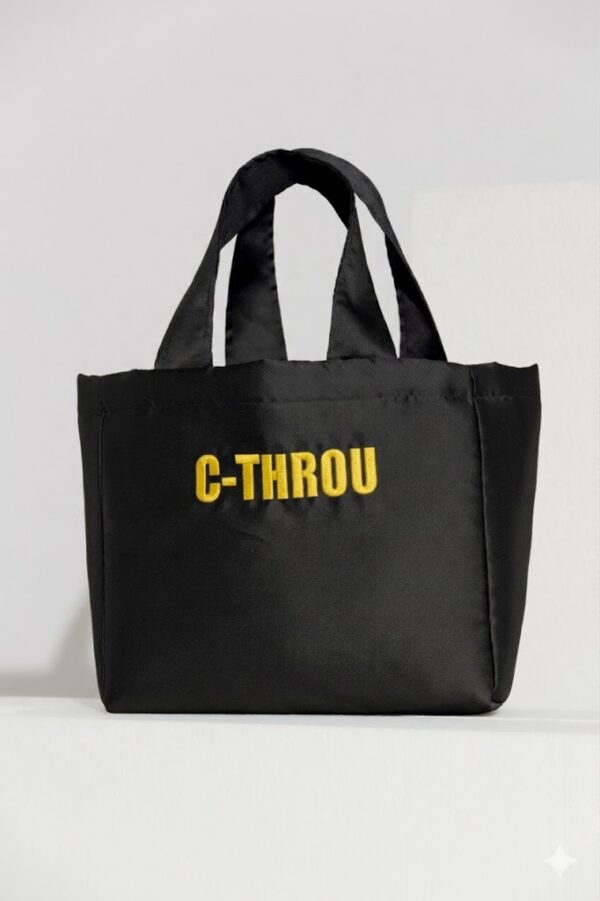 C-THROU Mini Black Taffeta Tote Bag with Logo Embroidery 2609006wb