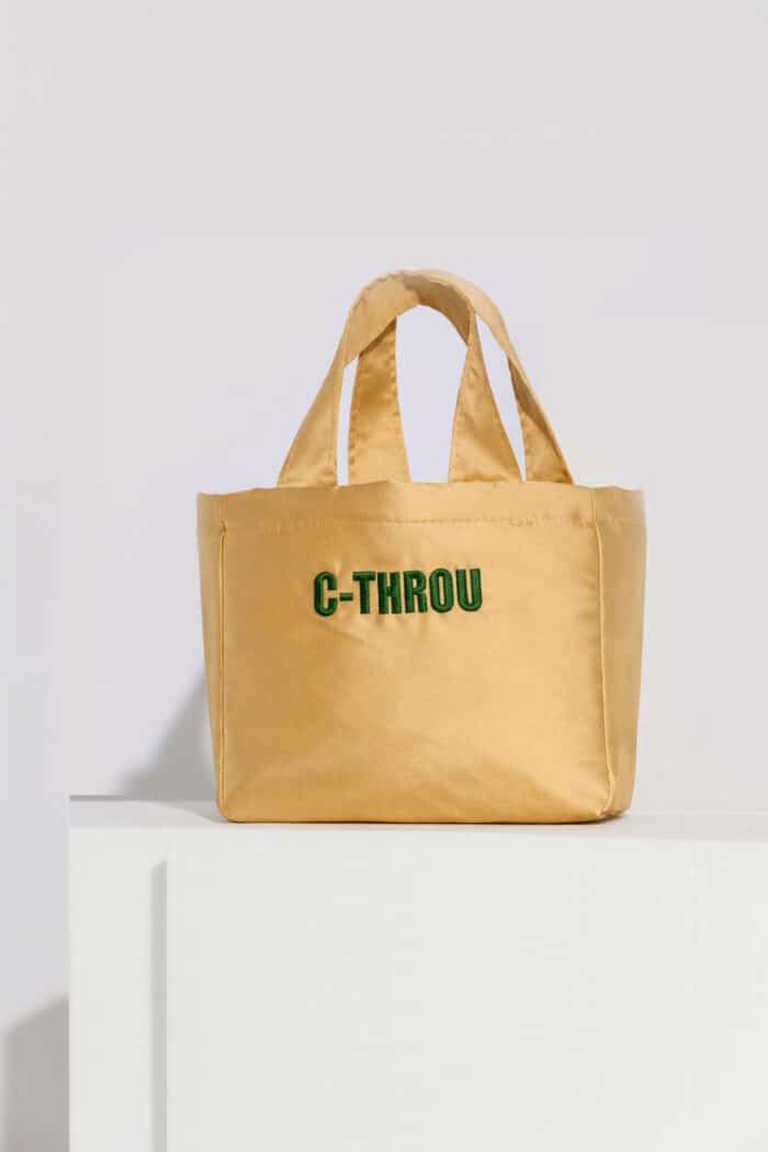 Mini Gold Taffeta Tote Bag with Logo Embroidery