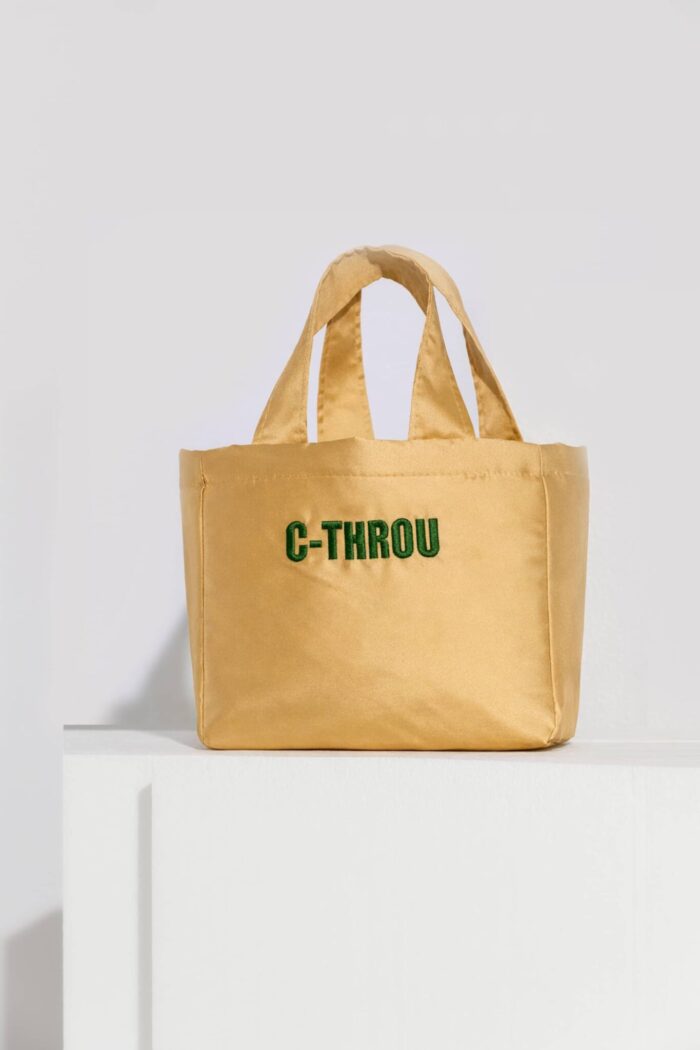 C-THROU Mini Gold Taffeta Tote Bag with Logo Embroidery 2609006wg