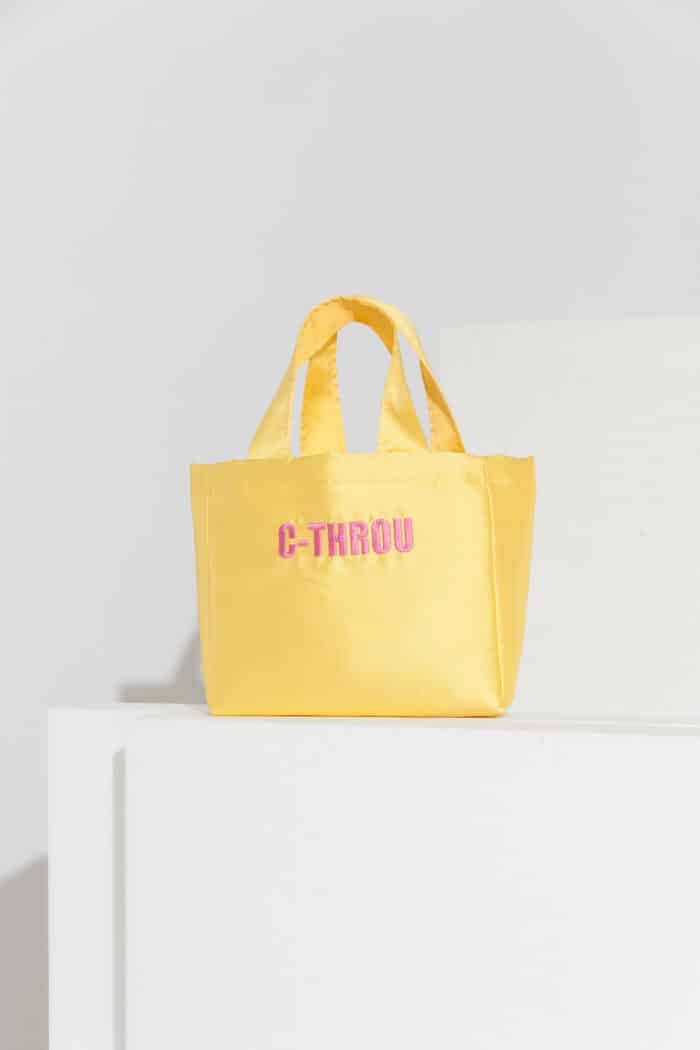 Mini Taffeta Tote Bag with Logo Embroidery in Yellow