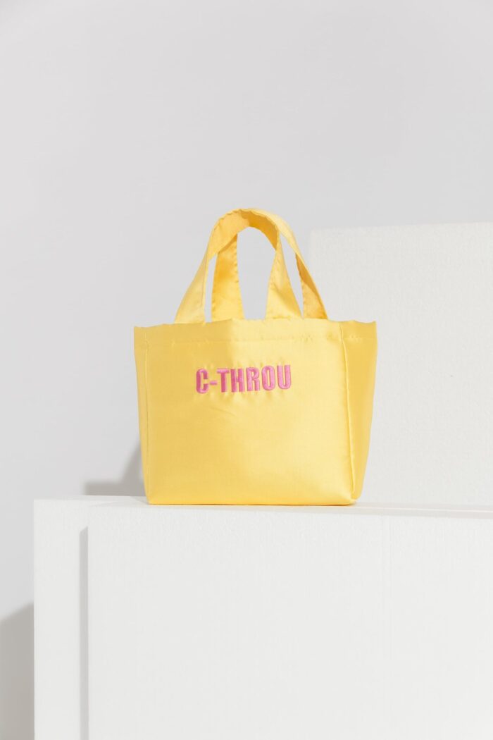 C-THROU Mini Taffeta Tote Bag with Logo Embroidery in Yellow 2609006wy