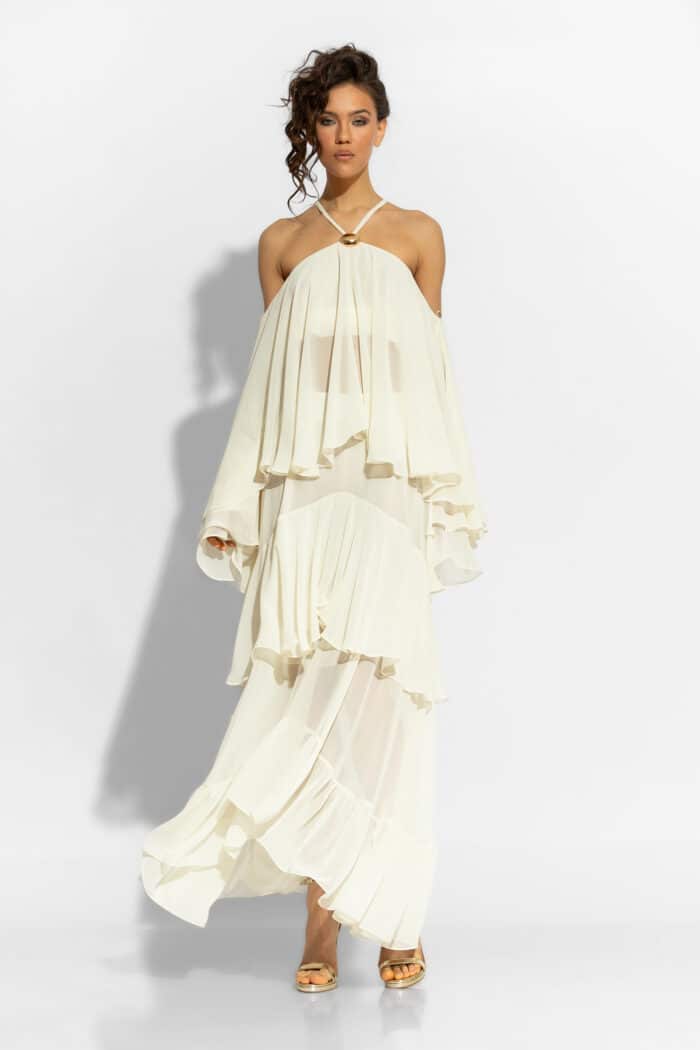 C-THROU Maxi Chiffon Ruffled Flared Skirt 2601008