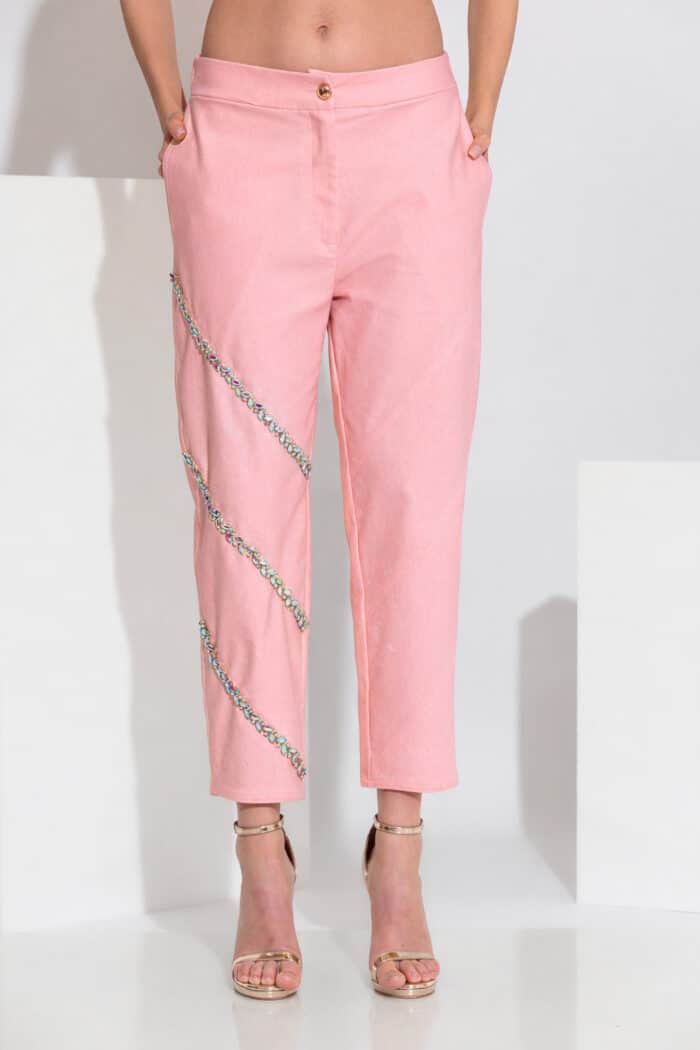 Crystal-embellished straight-leg jeans in Pink