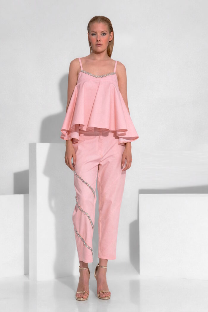 Crystal-embellished straight-leg jeans in pink