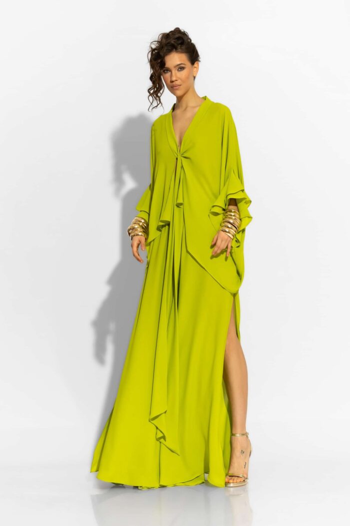 C-THROU Crepe Georgette wide leg pants in Lime 2603020