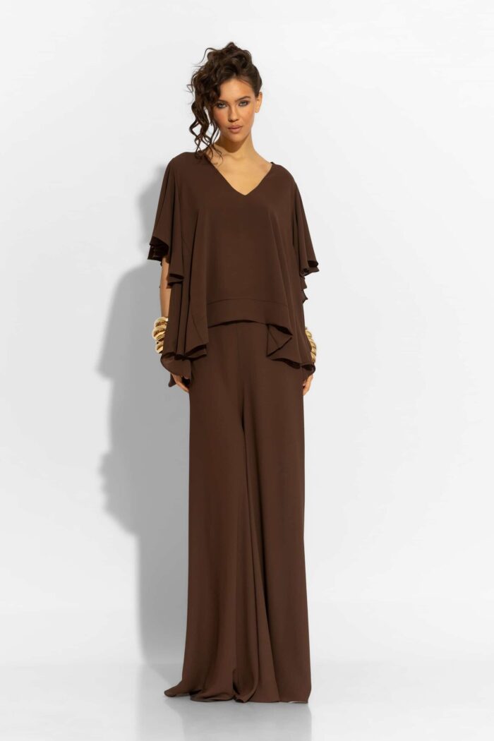 C-THROU Wide leg Crepe Georgette Pants in Brown 2603021
