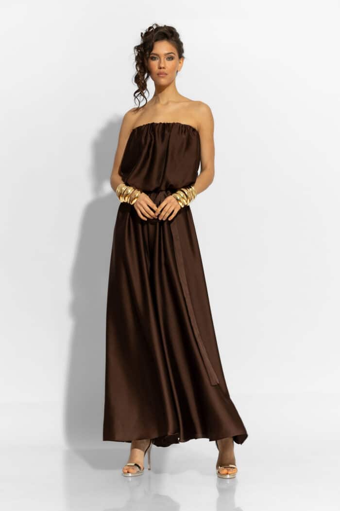 C-THROU Satin Strapless Wide-Leg Jumpsuit 2603026