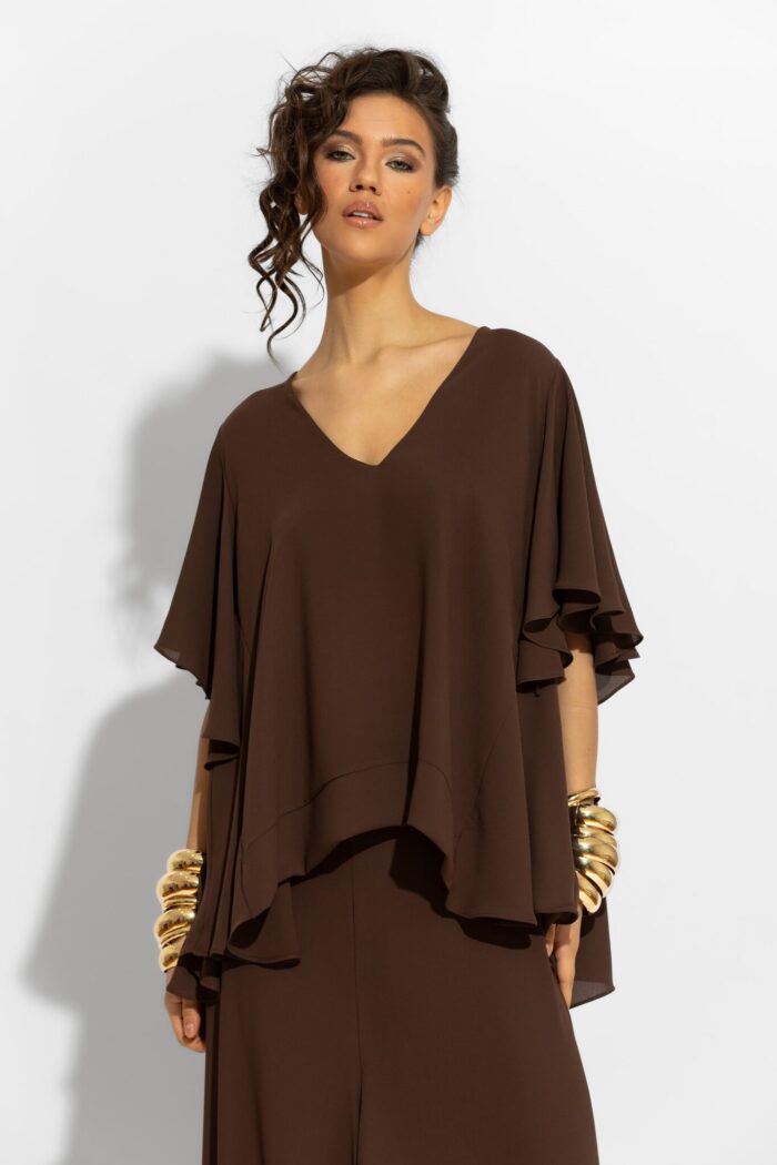 C-THROU V-Neck Crepe Georgette Ruffled Blouse 2604019