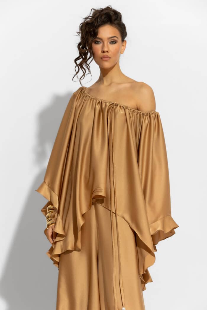 Oversized Satin Off-the-shoulder Tunic