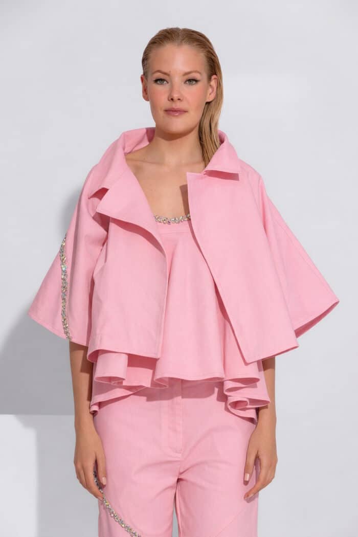 Pink Boxy Oversized Peplum Jacket with Crystal Trim