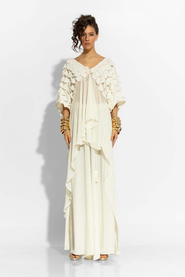 C-THROU Ecru Asymmetrical 3D Polka dot Georgette Tunic 2605005