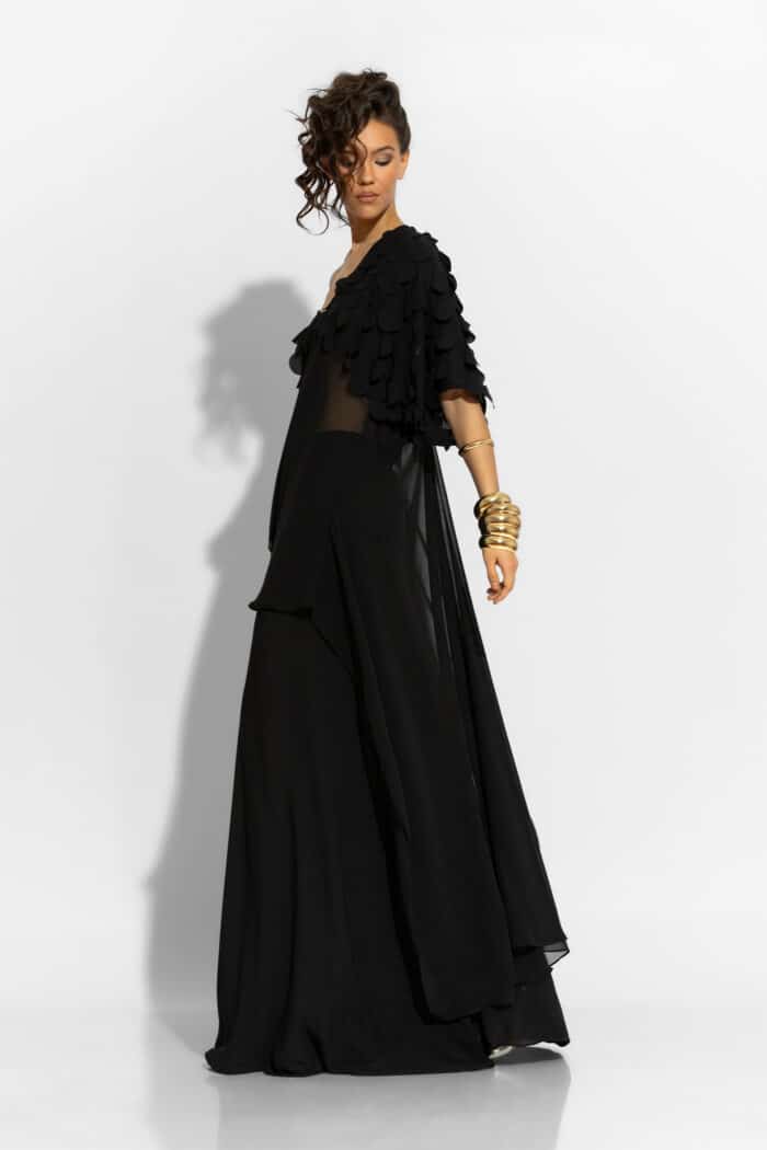 C-THROU Black Asymmetrical 3D Polka dot Georgette Tunic 139