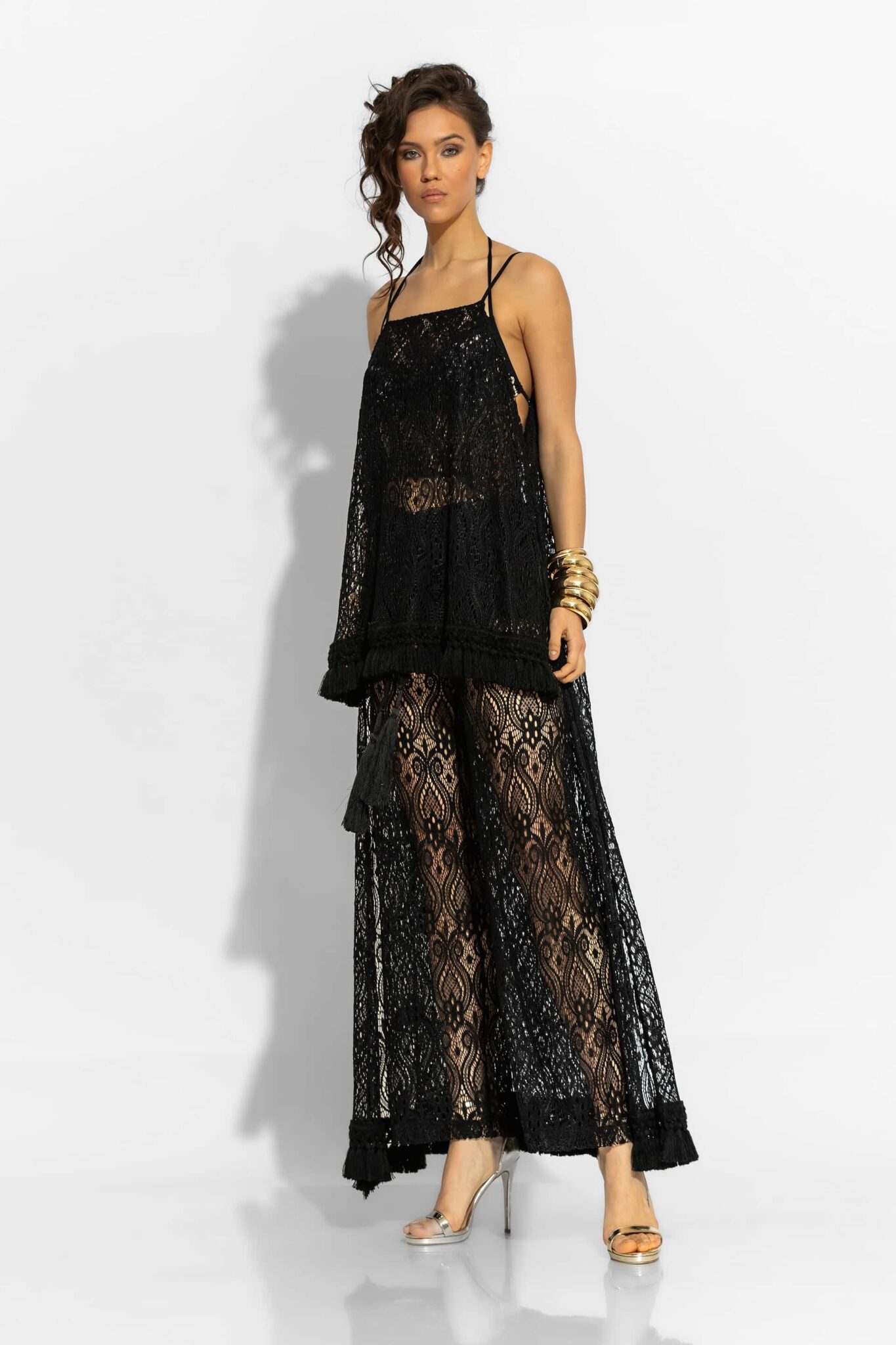 Asymmetrical Sheer Lace Camisole Tunic | C-THROU