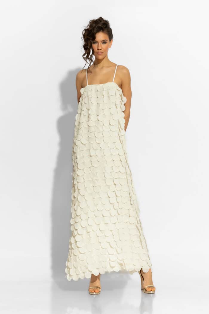 C-THROU Ecru Maxi Camisole 3D Polka dot Georgette Dress 2606024