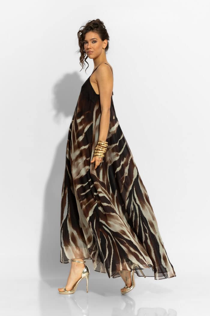 C-THROU Maxi Animal Print Chiffon Dress in Brown 2606025wb