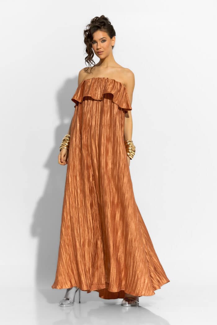 C-THROU Crinkled-effect Satin Strapless Maxi Dress 2606027