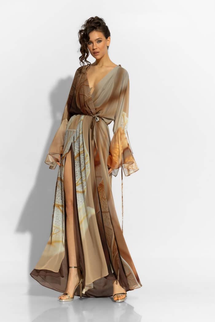 Chiffon Print Maxi Wrap Dress