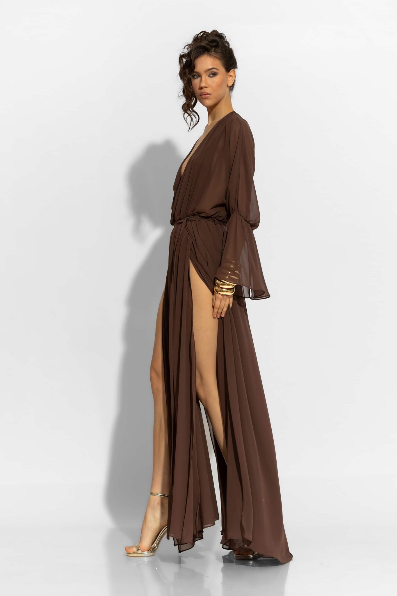 long sleeve chiffon maxi wrap dress Women's Chiffon Wrap Knot Front Maxi Dress, Green