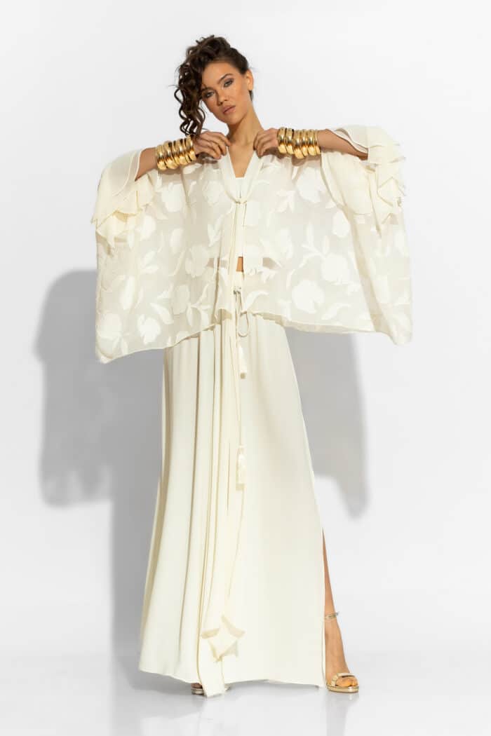 Ecru Sheer Devore Georgette Τie Front Tunic