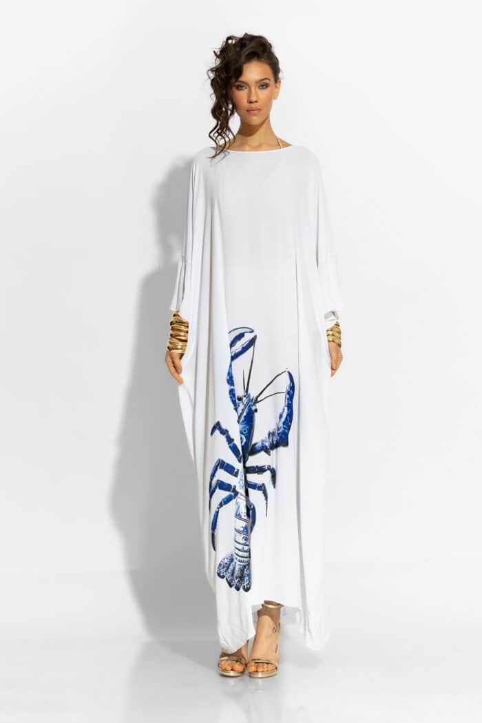 C-THROU Lobster Print Crepe Georgette Kaftan Dress 2609018