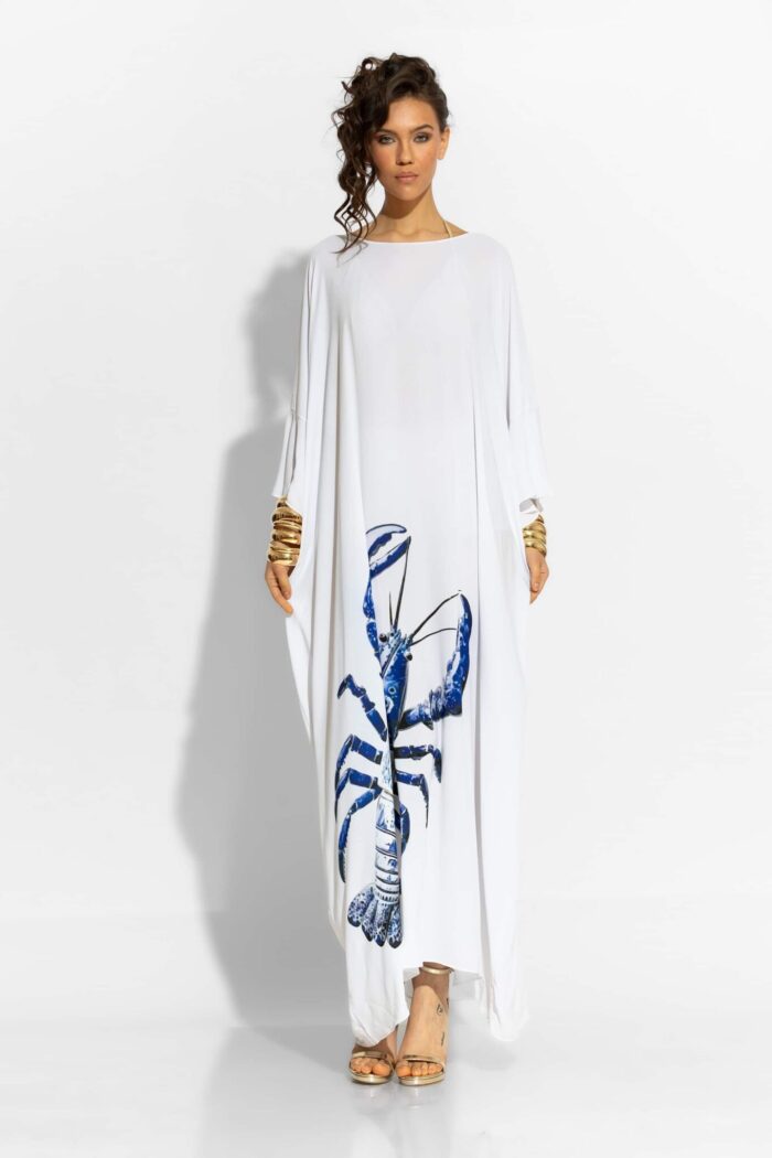 C-THROU Lobster Print Crepe Georgette Kaftan Dress 2609018