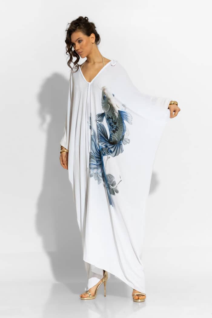 C-THROU Fish Print Crepe Georgette Kaftan Dress 2609020