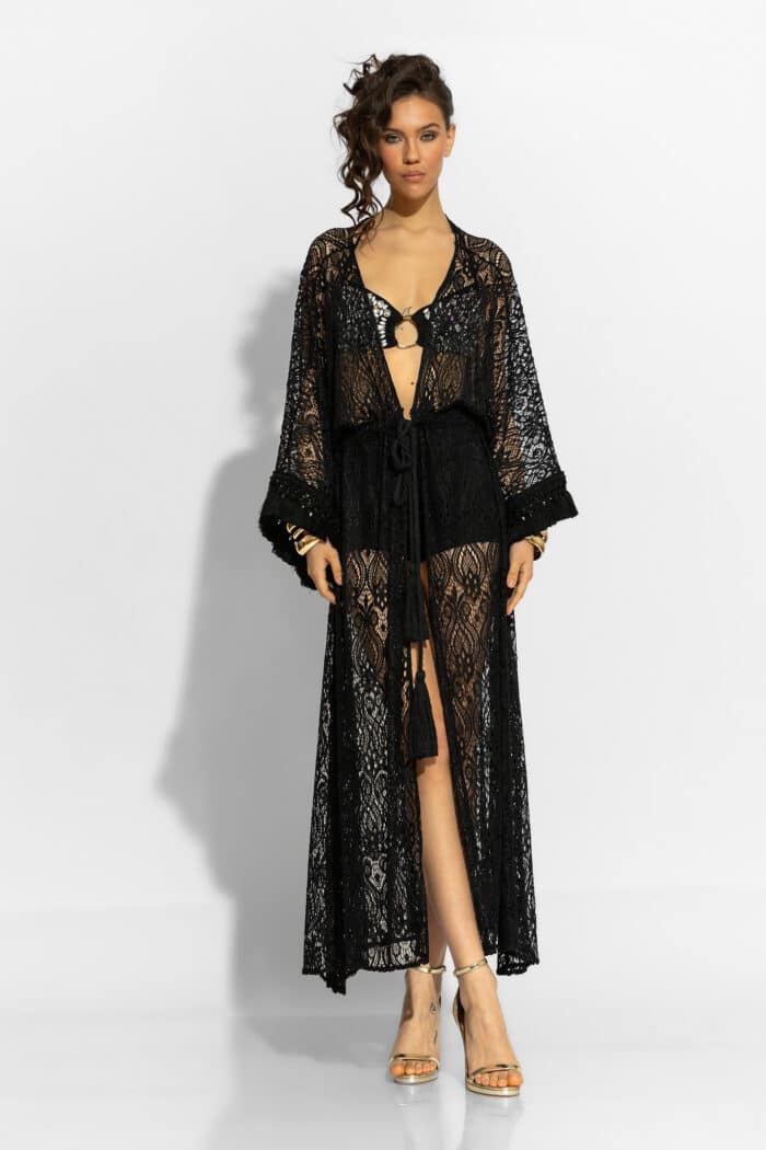 C-THROU Fringed Lace Maxi Kimono 2609021