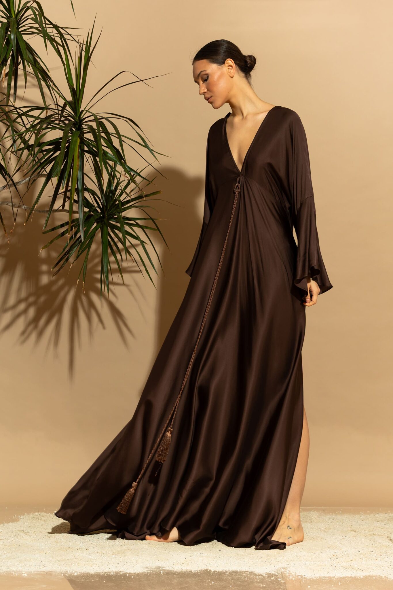 viscose evening dress Karen Millen Satin Viscose Trim Detail One Shoulder Maxi Dress in Wine