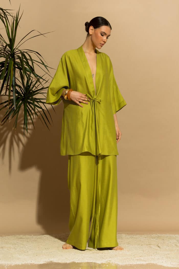 C-THROU Exclusive Linen Viscose Wide Leg Pants in Lime 2633002wl