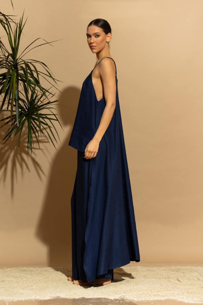 C-THROU Exclusive Linen Viscose Wide Leg Pants in Blue 2633002wb
