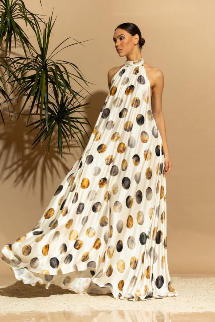 C-THROU Exclusive Μaxi Halterneck Polka-dot Satin Dress 2636001