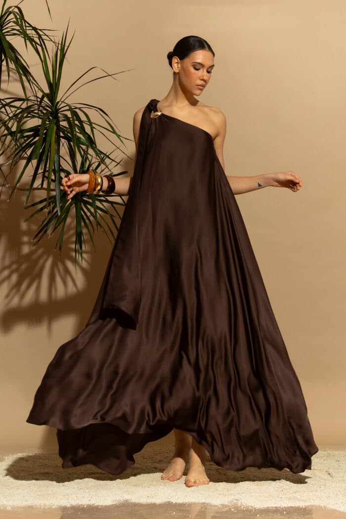 C-THROU Exclusive Satin Viscose One Shoulder Maxi Dress 2636004