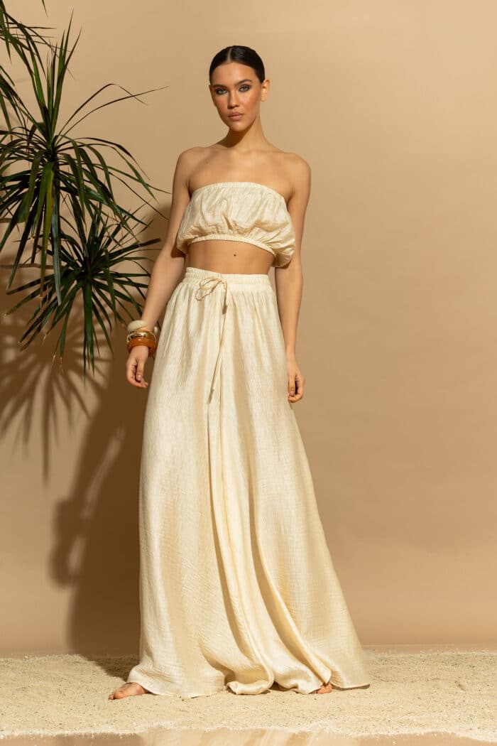 C-THROU Exclusive Tencel Wide leg Pants in Ecru 2633003we