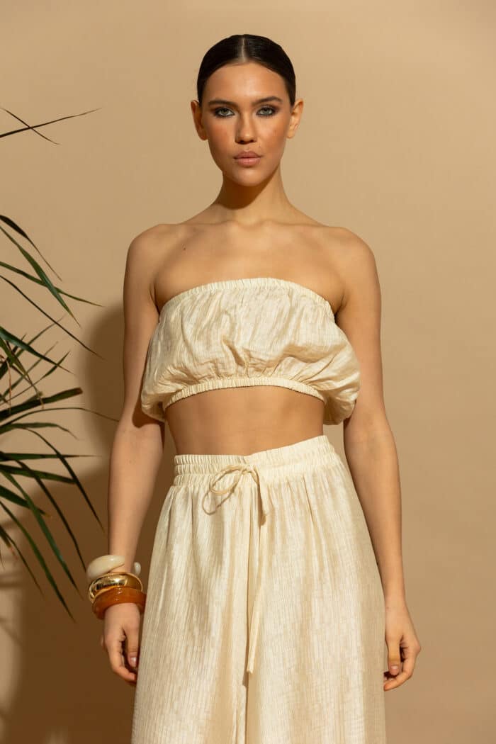 C-THROU Exclusive Tencel Strapless Crop Top in Ecru 2638001we
