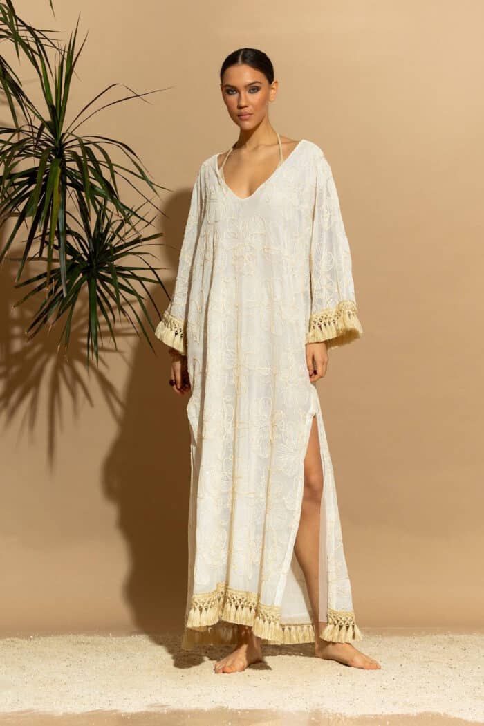 C-THROU Exclusive Fringed Cotton-Lace Maxi Kaftan 2639001