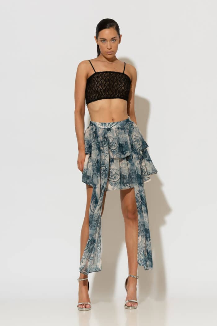 C-THROU Printed Asymmetrical Chiffon Ruffle Skirt