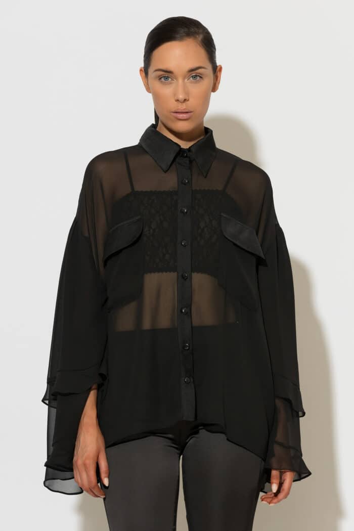 Chiffon Double-Ruffled Sleeve Shirt