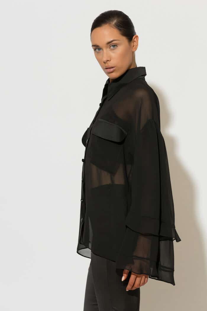 Chiffon Double-Ruffled Sleeve Shirt