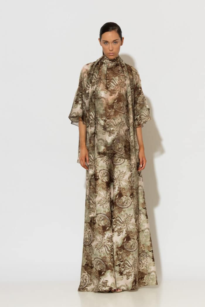 C-THROU Printed Satin Wide-Leg Palazzo Pants