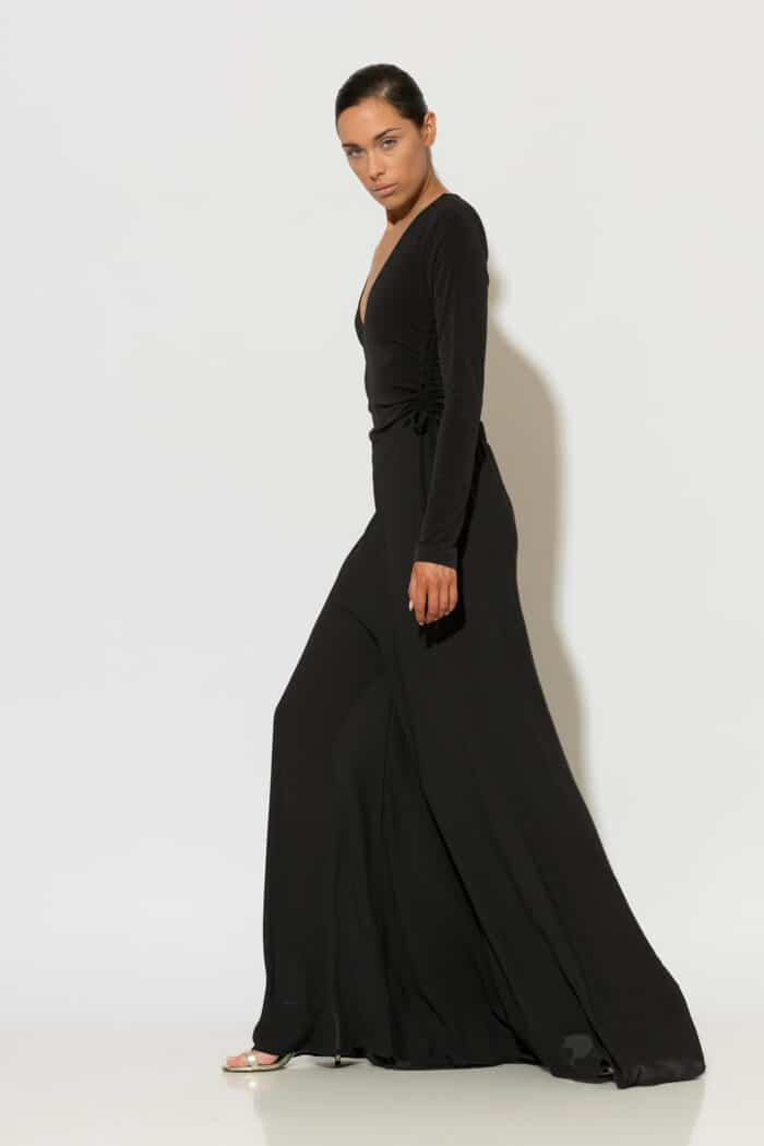 C-THROU Black Crepe Georgette Wide-Leg Trousers