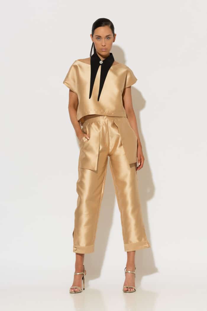 C-THROU Exposed Pocket Taffeta Cropped Trousers
